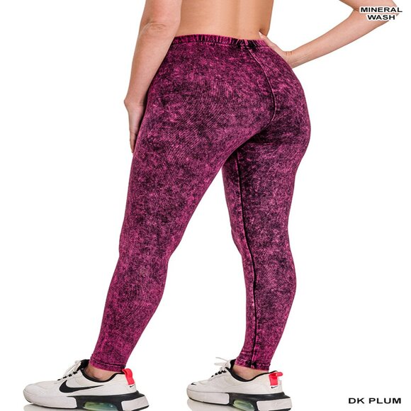 ZENANA MINERAL WASHED FULL-LENGTH YOGA LEGGINGS SIZE S-XL COLOR DK PLUM - Picture 2 of 3